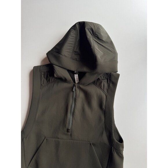 LULULEMON Re-Form Dark Olive Green Stretch Glyde Waterproof Hooded Vest, Size 8 - Picture 10 of 16